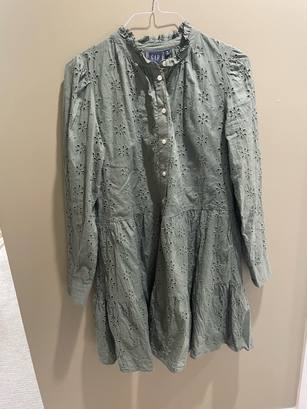 GAP Ruffled Collar Button-Front Dress in Sage